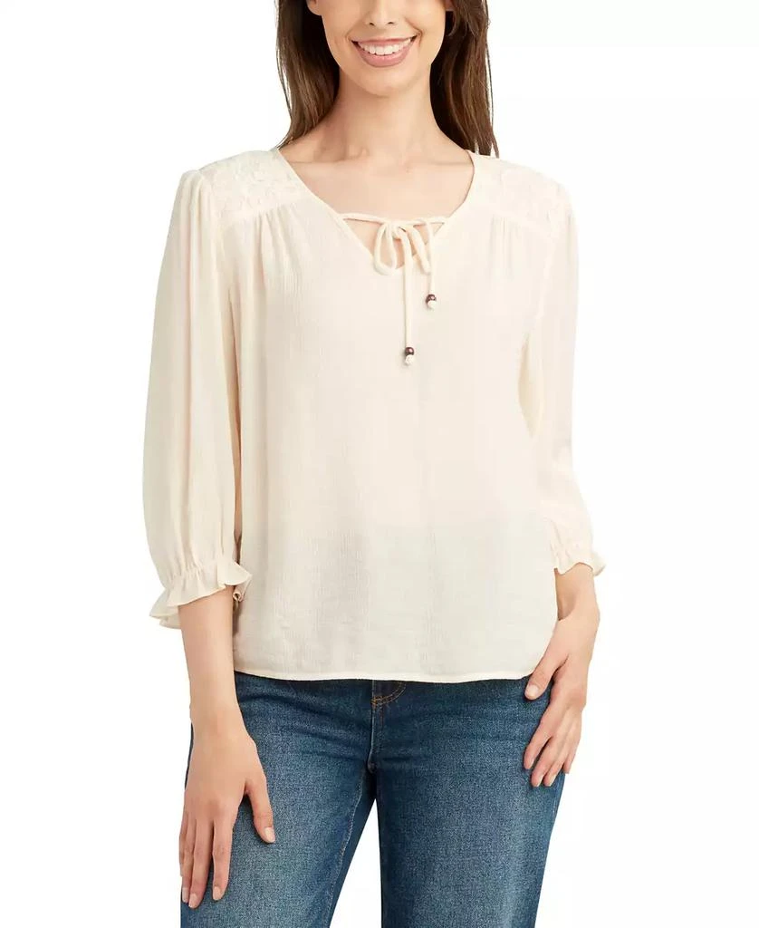 BCX Juniors' Lace-Trim 3/4-Sleeve Peasant Top 1