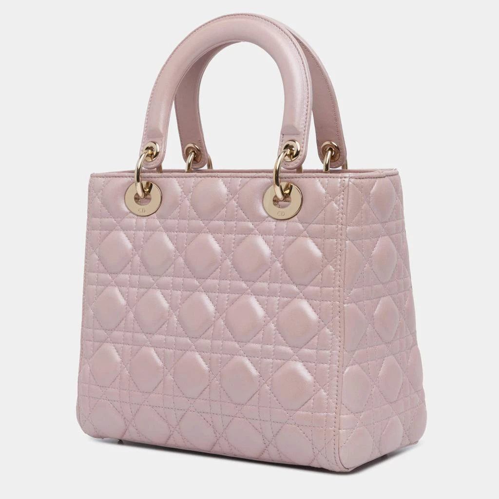Dior Dior Pink Pearlescent Lambskin Medium Cannage Lady Dior Tote Bag 2