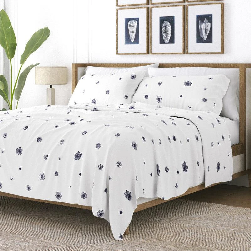 IENJOY HOME Indigo Flowers Navy Pattern Sheet Set Ultra Soft Microfiber Bedding, Twin 2