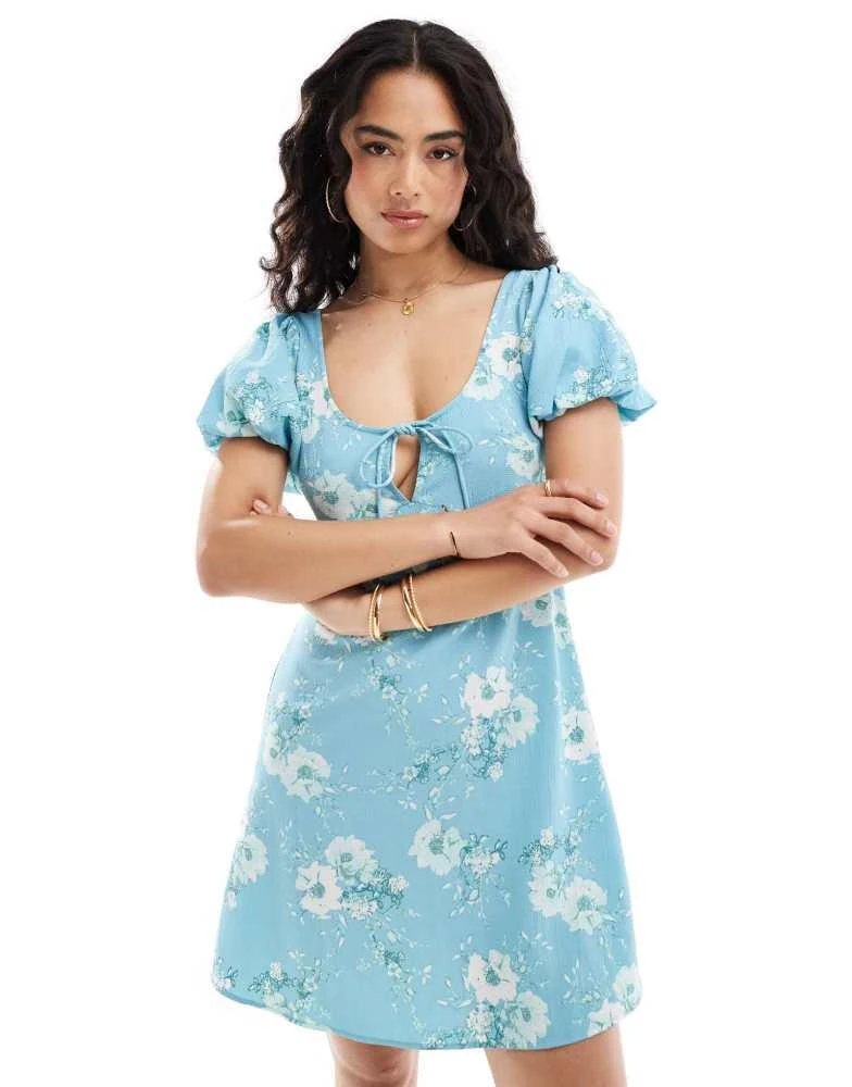 ASOS ASOS DESIGN puff sleeve mini tea dress in floral print 1