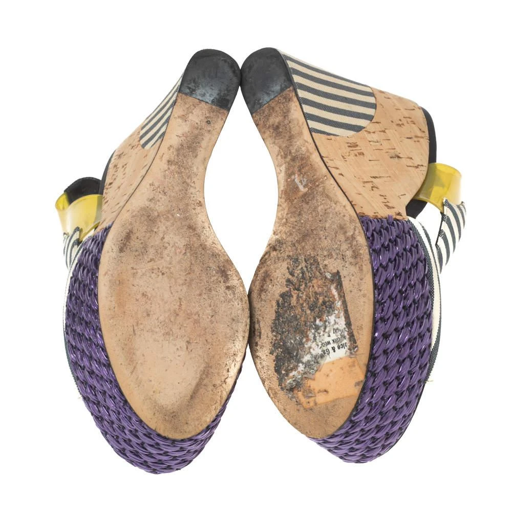 Dolce & Gabbana Dolce & Gabbana Multicolor Striped Fabric and PVC Cross Strap Slingback Wedge Sandals Size 37 6