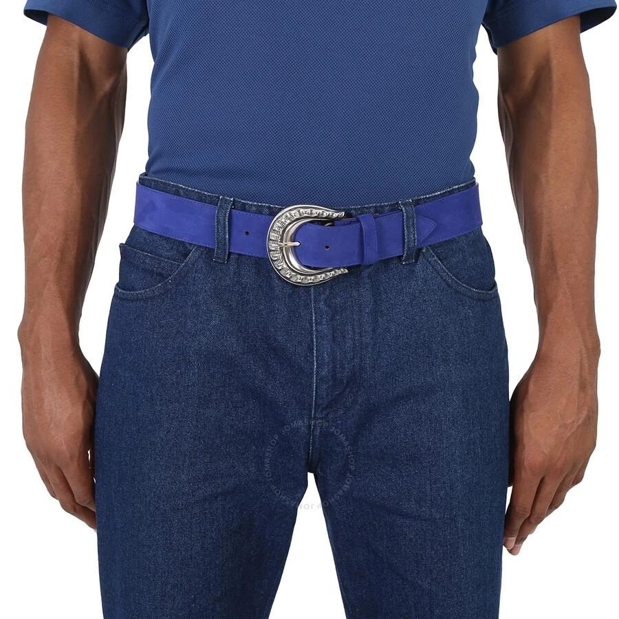MAISON BOINET Men's Blue Suede Engraved Buckle Belt 2