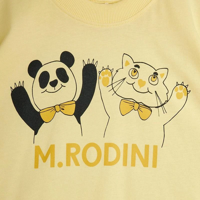 Mini Rodini Light yellow T-shirt with panda and cat print 3
