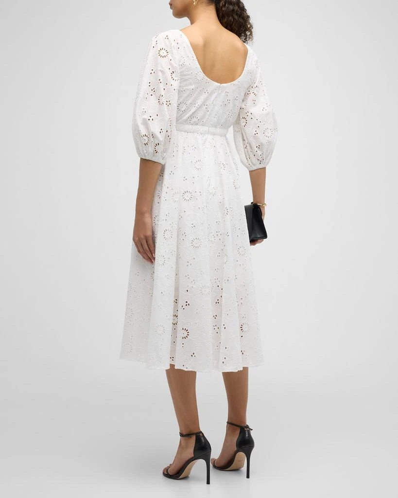 Carolina Herrera Shirred Puff-Sleeve Broderie Anglaise Midi Dress 4