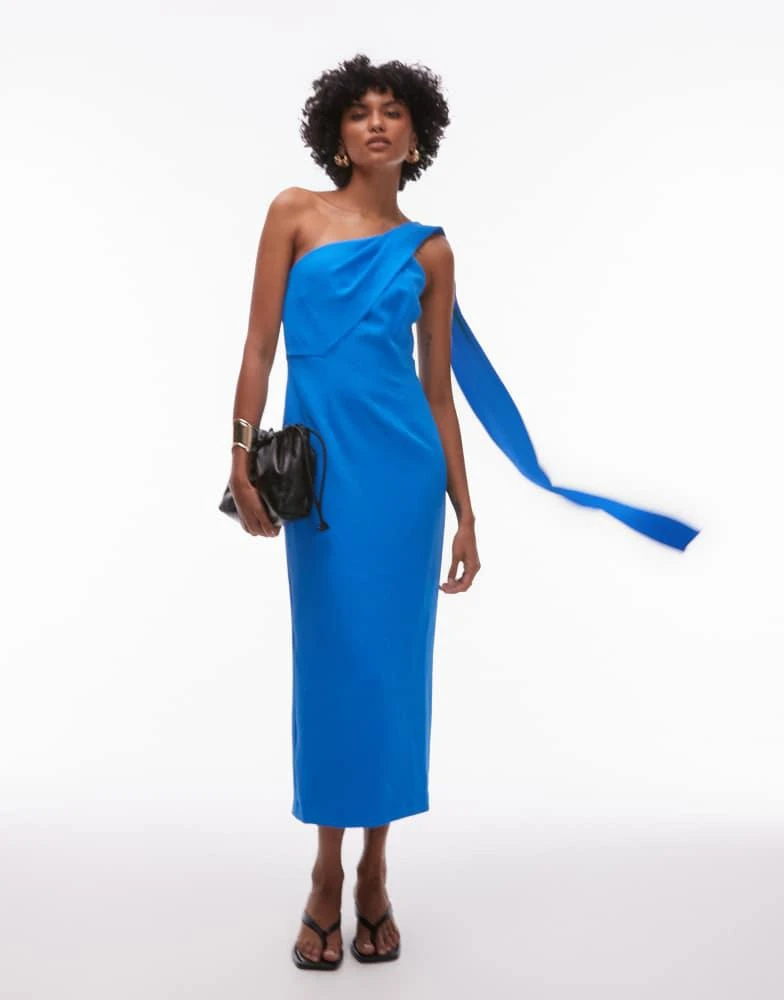 cerulean blue formal dress Off Shoulder Draped Gown in Cerulean Blue