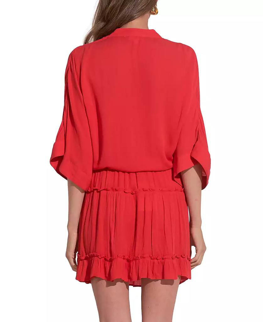 Elan Women's Tie-Front 3/4-Sleeve V-Neck Blouse