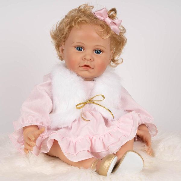 Karen Scott Paradise Galleries  Reborn Baby Doll, Karen Scott Designer's Doll Collections, Made in Soft Touch Vinyl with Pink Ruffled Dress with matching pantaloons