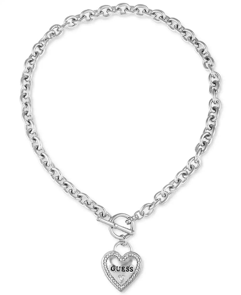 GUESS My Sparkly Valentine Logo Heart Pendant 17” Toggle Necklace 1