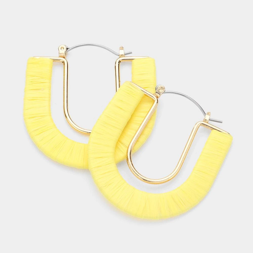 FASHNZFAB Raffia Wrapped U Shape Pin Catch Earrings