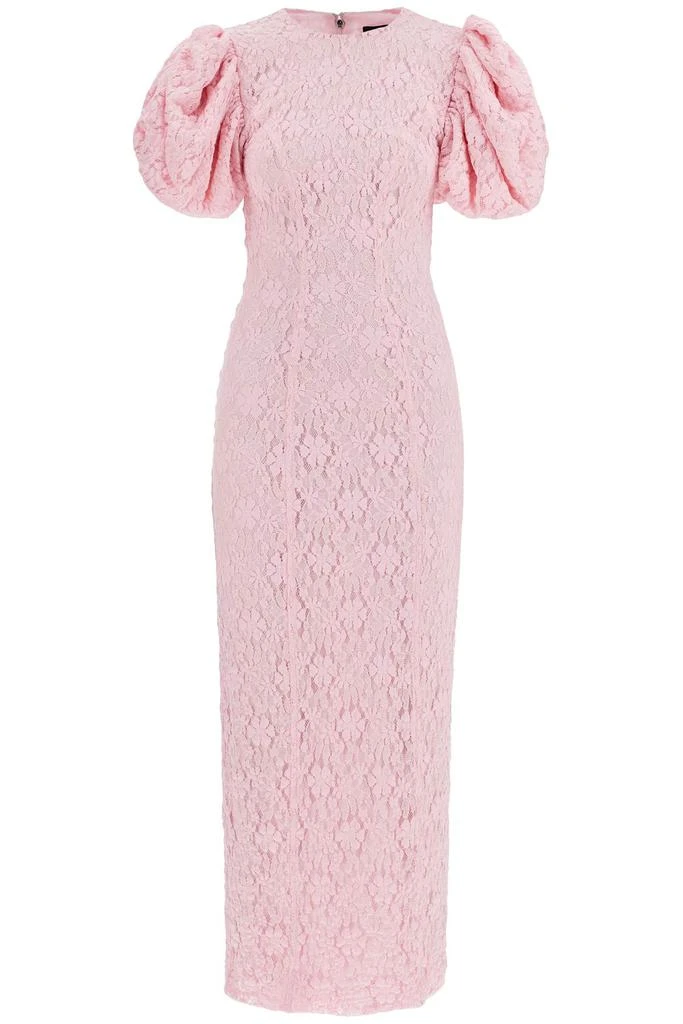 ROTATE Birger Christensen pink floral midi dress with puff sleeves in mixed materials 1