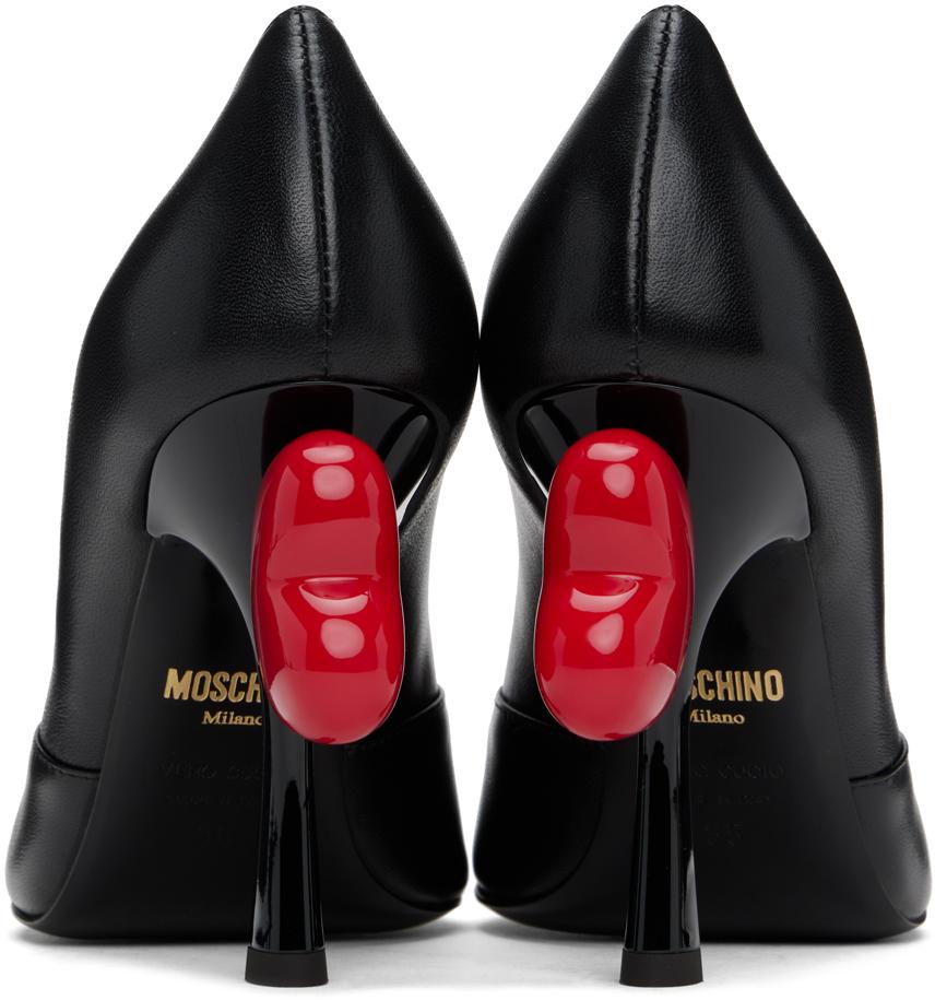 Moschino Black Sweet Heart Nappa Leather Heels