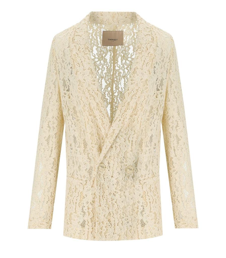 Twinset TWINSET IVORY MACRAME DOUBLE-BREASTED BLAZER