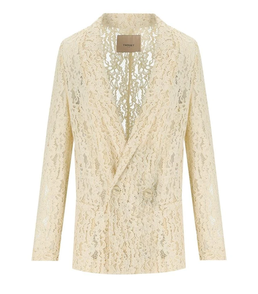 Twinset TWINSET IVORY MACRAME DOUBLE-BREASTED BLAZER 1