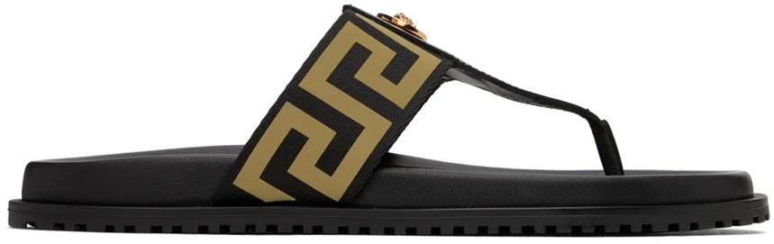 Versace Black & Gold Medusa Greca Sandals 1