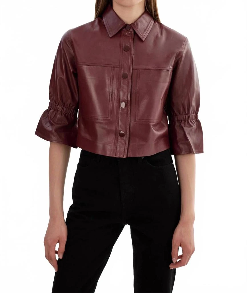LaMarque Carolina Leather Ruffle Sleeve Jacket In Burgundy