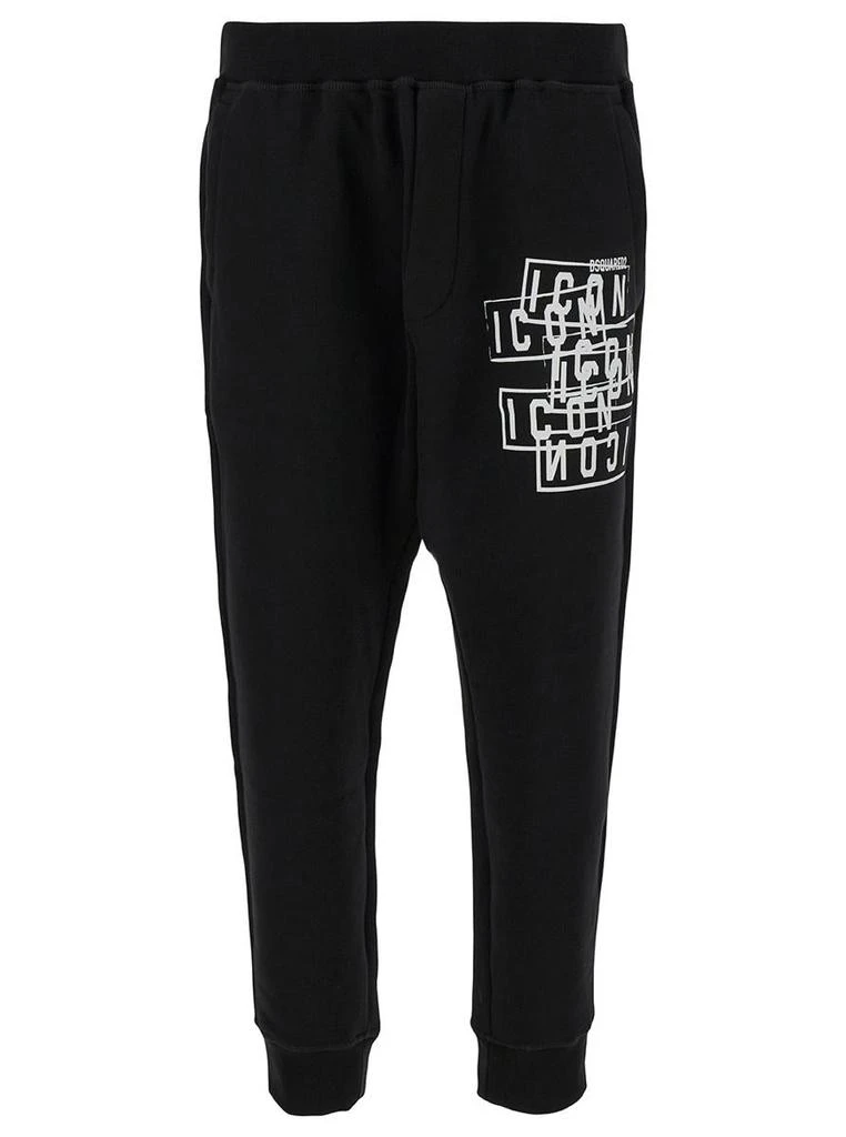 DSQUARED2 Black Jogger Pants With Icon Logo Print In Cotton Man 1