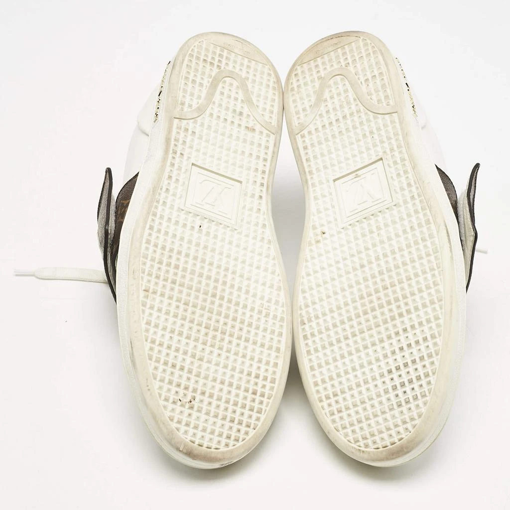 Louis Vuitton Louis Vuitton White/Brown Leather and Monogram Canvas Logo Strap Frontrow Sneakers Size 40 6