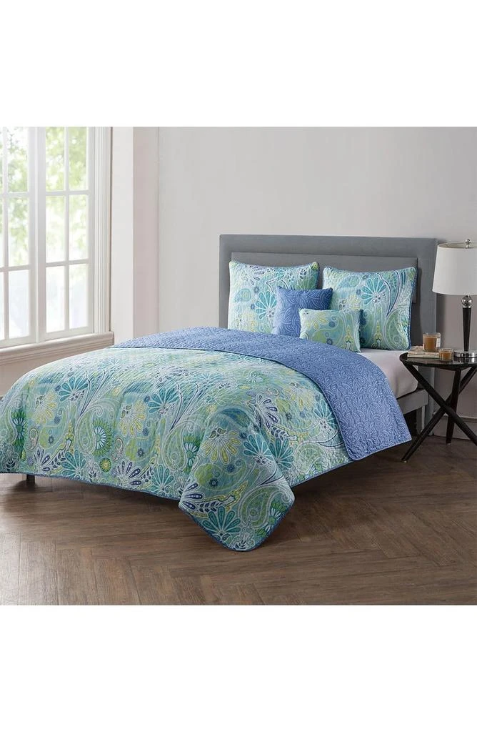 VCNY Home Harmony Reversible Blue Paisley Quilt Set - King