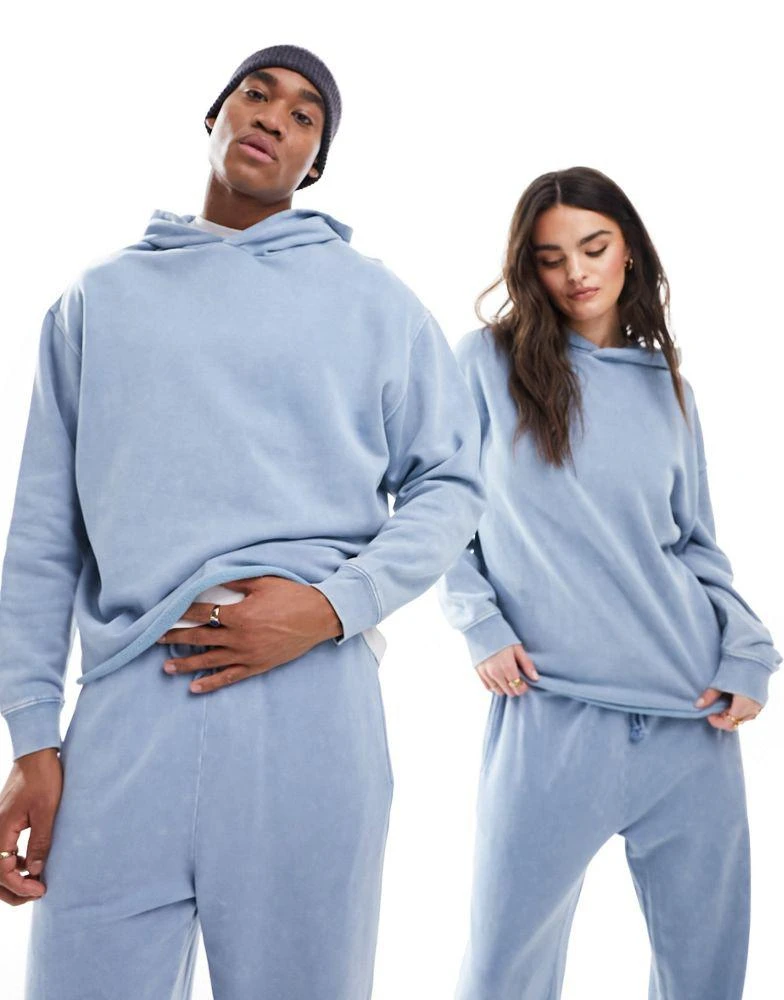 ASOS ASOS DESIGN unisex co-ord oversized hoodie in washed denim blue 4