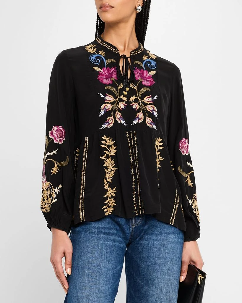 Johnny Was Steffania Floral-Embroidered Silk Blouse 4