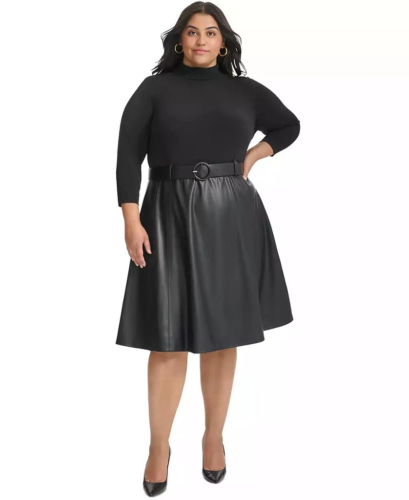 Plus Size Mixed-Media Fit & Flare Dress  On Sale Now with Up to 44% Off |  Discover Exclusive Deals & Savings at BeyondStyle  Authentic Calvin Klein  dress|women's clothing, shoes &