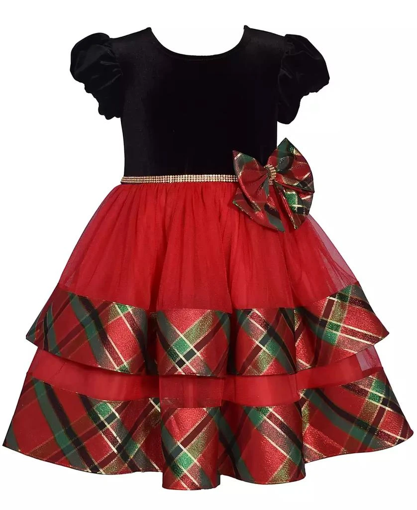 Bonnie Jean Toddler Girls Stretch Velvet to Tiered Plaid Dress 1