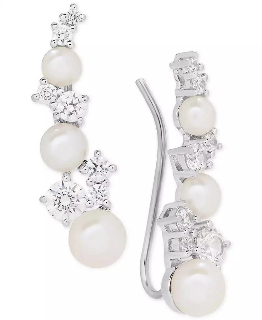 Arabella Cultured Freshwater Pearl (3-1/2 - 5-1/2mm) & Cubic Zirconia Ear Climbers in Sterling Silver, Created for Macy's 1