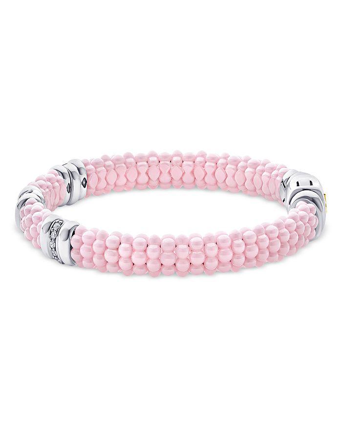 LAGOS Sterling Silver Pink Caviar Diamond Station Ceramic Bead Bracelet