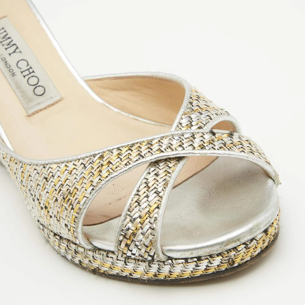 Jimmy Choo Jimmy Choo Metallic Leather and Raffia Almer Wedge Sandals Size 38.5 7