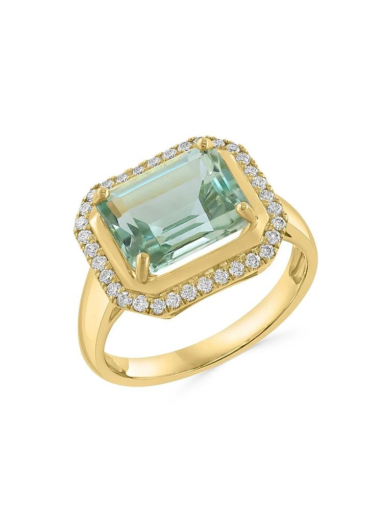 Saks Fifth Avenue Collection 14K Yellow Gold, Green Amethyst 
0.25 TCW Diamond Halo Ring