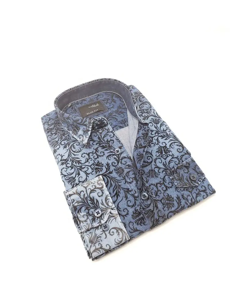 Eight X Eight X - Men's Denim Button Down Shirt With Floral Flocking
