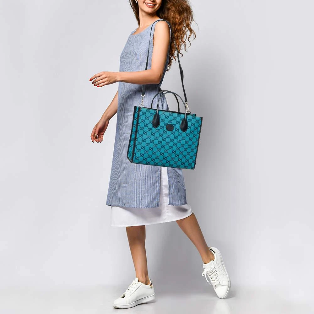 Gucci Gucci Blue/Navy Blue GG Canvas and Leather Small Structured Tote 2