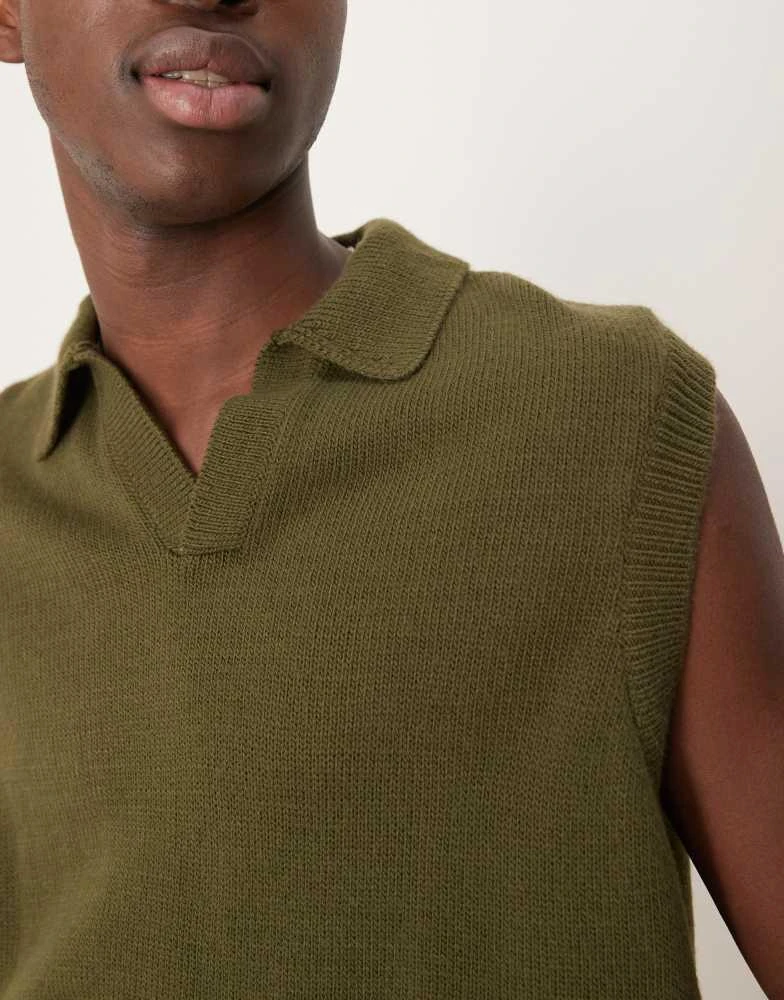 ASOS ASOS DESIGN relaxed boxy fit sleeveless knitted polo in khaki 3