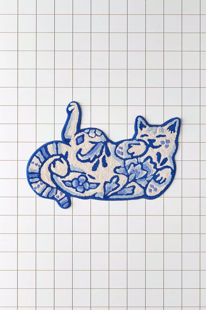 Delft Cat Shaped Tufted Bath Mat - Thumbnail 4