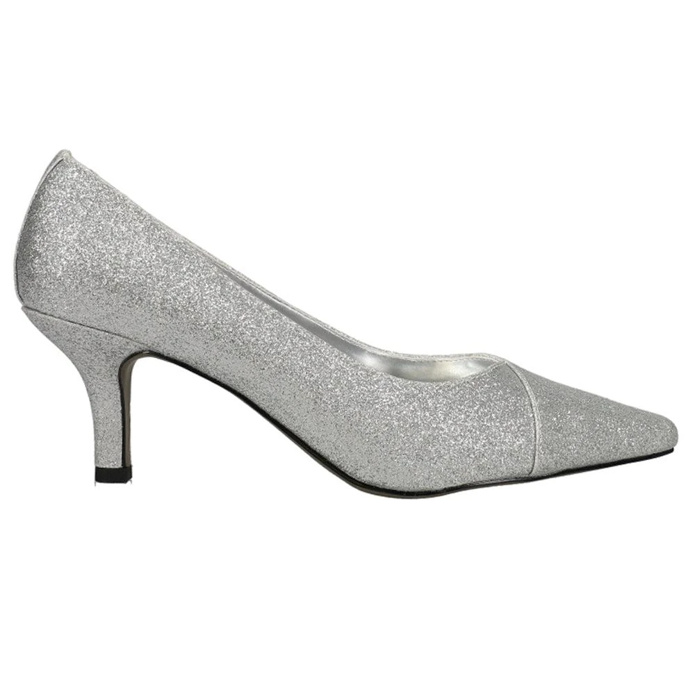 Easy Street Chiffon Glitter Metallic Kitten Heel Pointed Toe Pumps 1