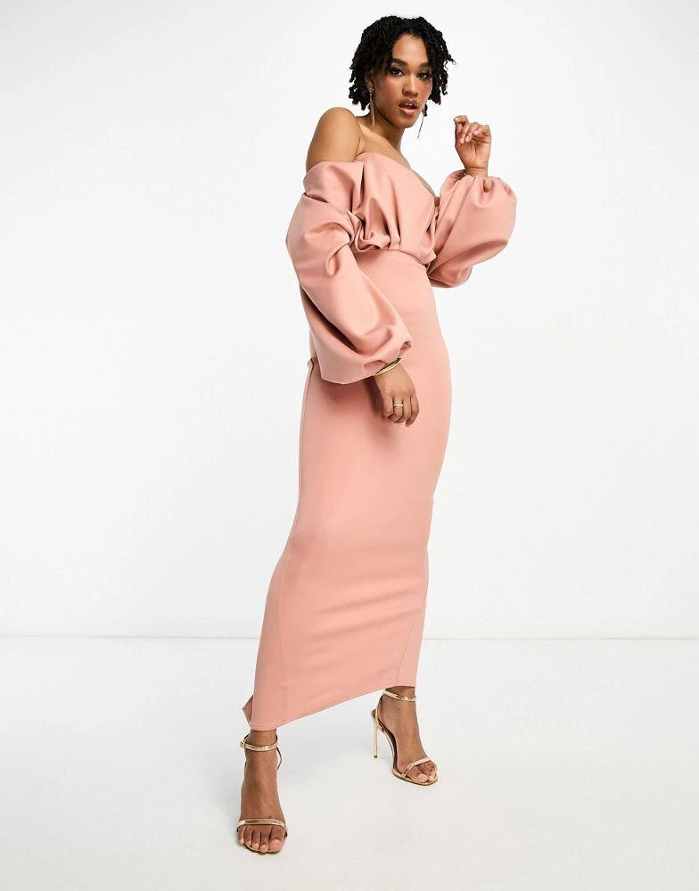 Shop ASOS DESIGN Tall off shoulder long sleeve pencil midi dress in blush  on Sale at BeyondStyle  Get 35% Off ASOS DESIGN Tall off shoulder long  sleeve pencil midi dress in