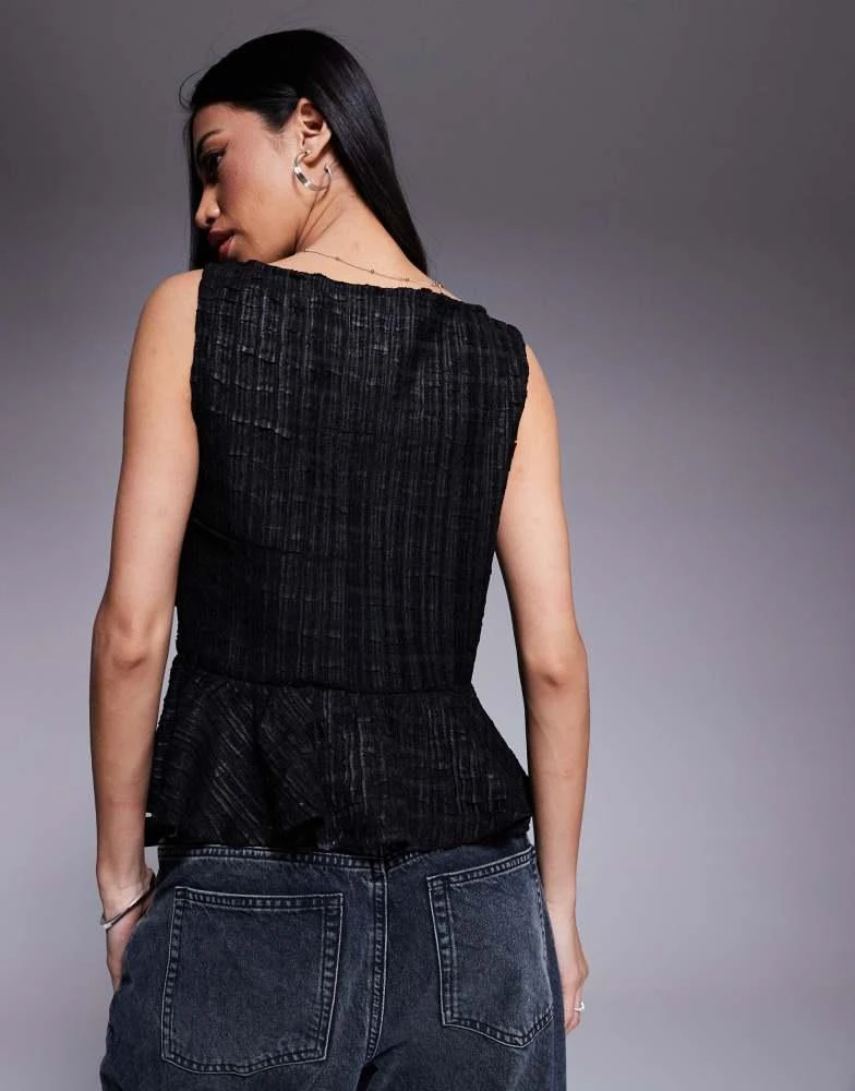 ASOS ASOS DESIGN textured structured hem boat neck top in black 3