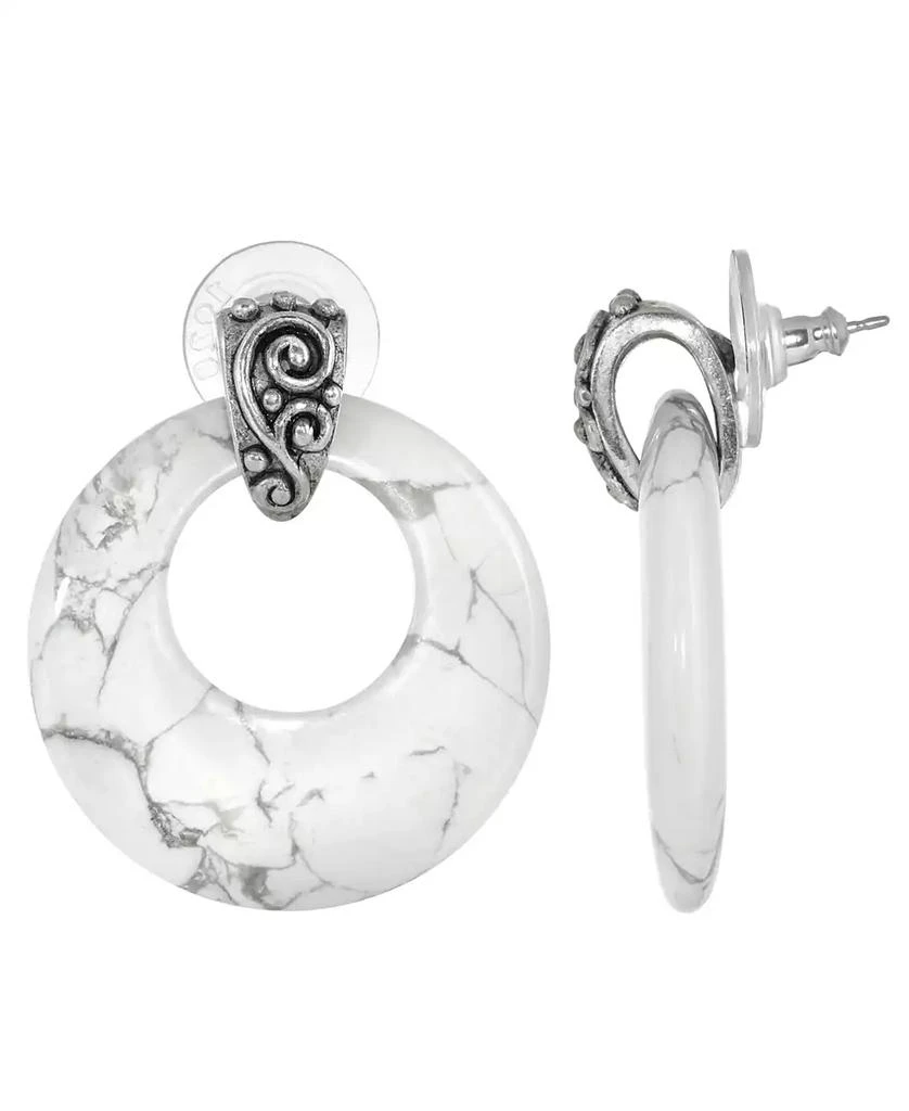 2028 Pewter Semi Precious Round Howlite Hoop Earrings 1