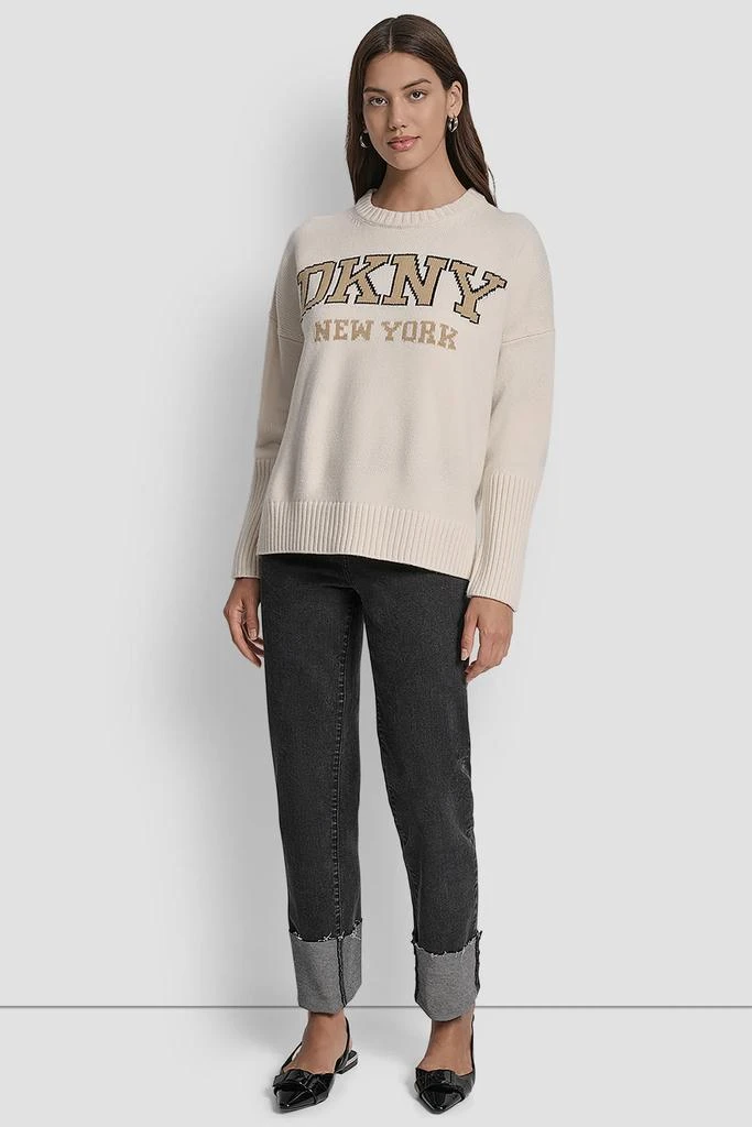 DKNY VARSITY LOGO INTARSIA CREW NECK RELAXED SWEATER 6