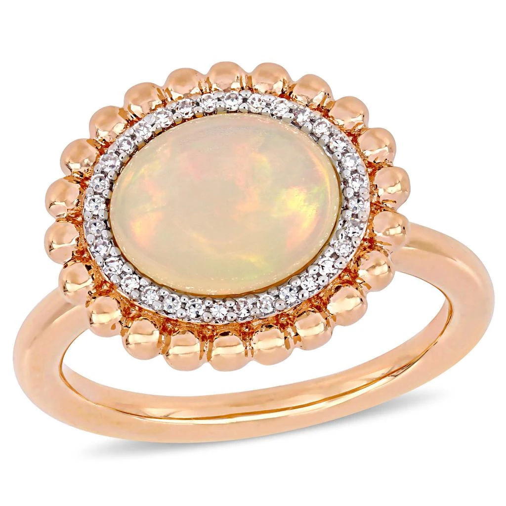 Mimi & Max 2 3/4 CT TGW Oval-Cut Ethiopian Blue-Hued Opal and 1/10 CT TW Diamond Halo Ring in 14K Rose Gold 1