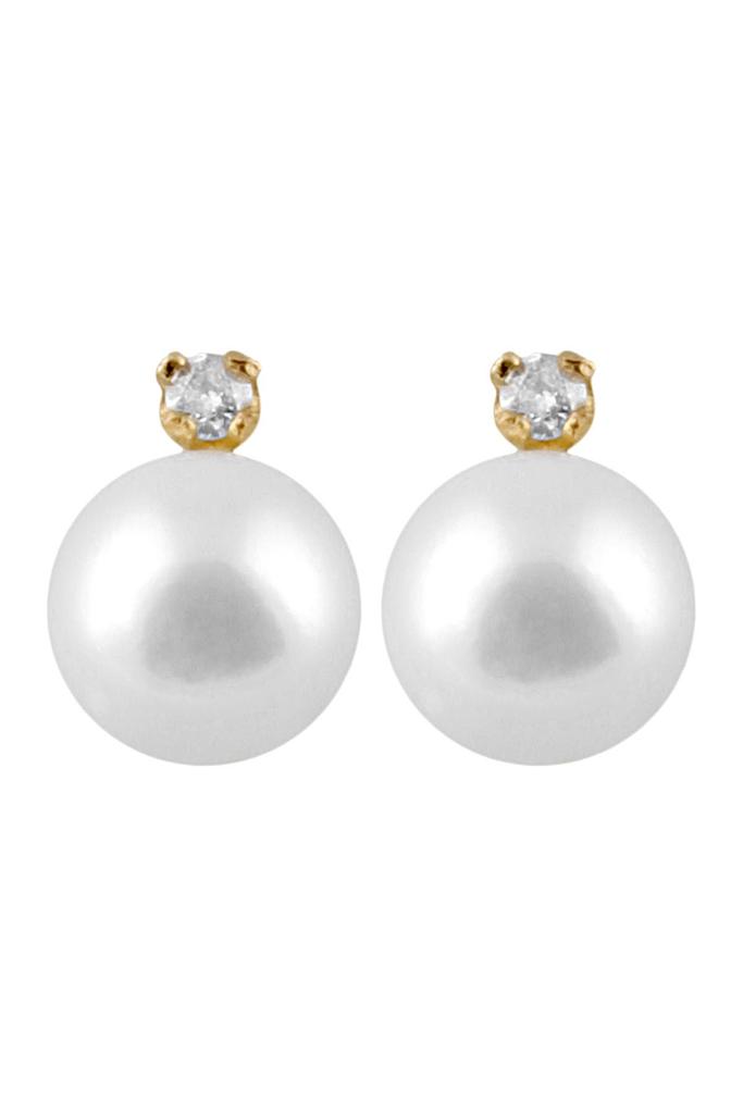 Splendid Pearls Freshwater Pearl & Diamond Stud Earrings - 0.02ct.