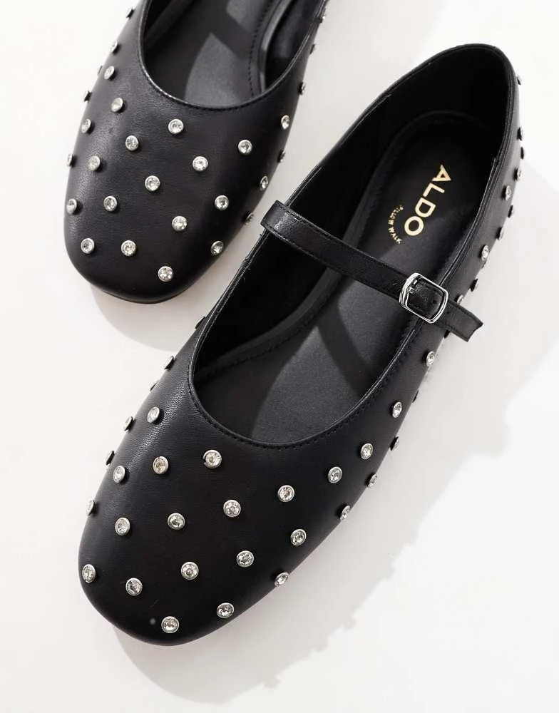 ALDO ALDO Marylina Studded Ballet with Buckle in Black Leather 2