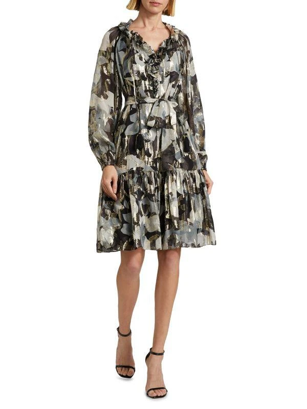 Kobi Halperin Jenson Metallic Floral Knee-Length Dress 1