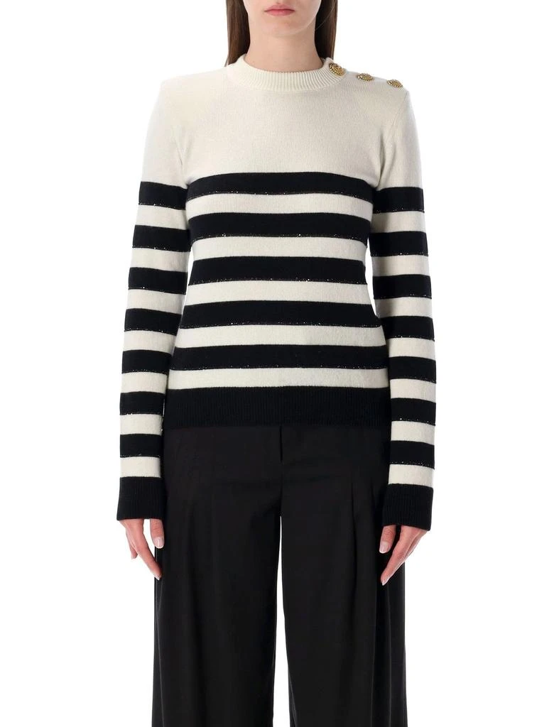 Balmain Balmain Striped Buttoned Knit Jumper from Cettire