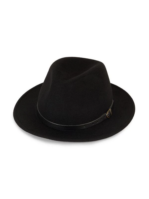 Shop Faux Leather Trim Potenza Wool Fedora on Sale at  display picture 1