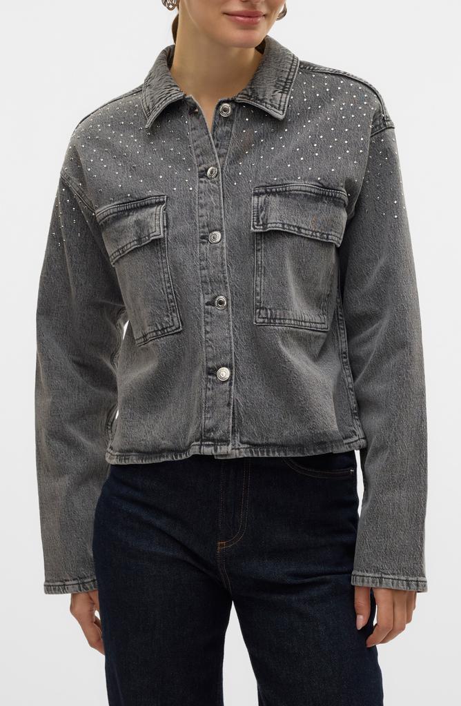 VERO MODA Ellas Studded Crop Denim Shirt Jacket