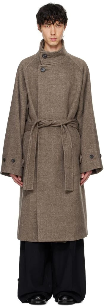 RAINMAKER KYOTO Brown Stand Collar Belted Coat 1