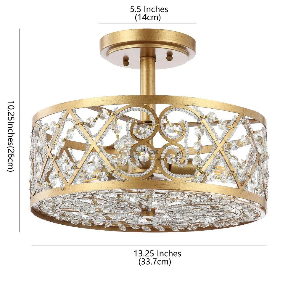 JONATHAN Y Leila 3-Light 13.25" Iron/Crystal Modern Glam LED Flush Mount 4