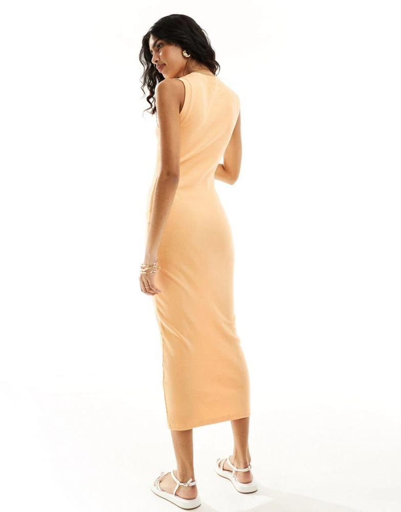 ASOS ASOS DESIGN 90s ribbed built up midi tank dress in peach 2