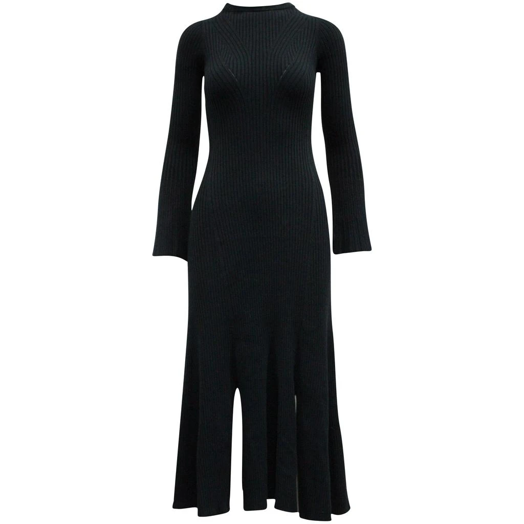 Sandro Paris Sandro Rony Ribbed Knit Midi Dress in Navy Blue Polyamide 1